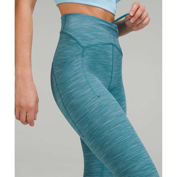 LULULEMON leggings power thru high rise 25" heathered capture blue workout 8 - Picture 2 of 11